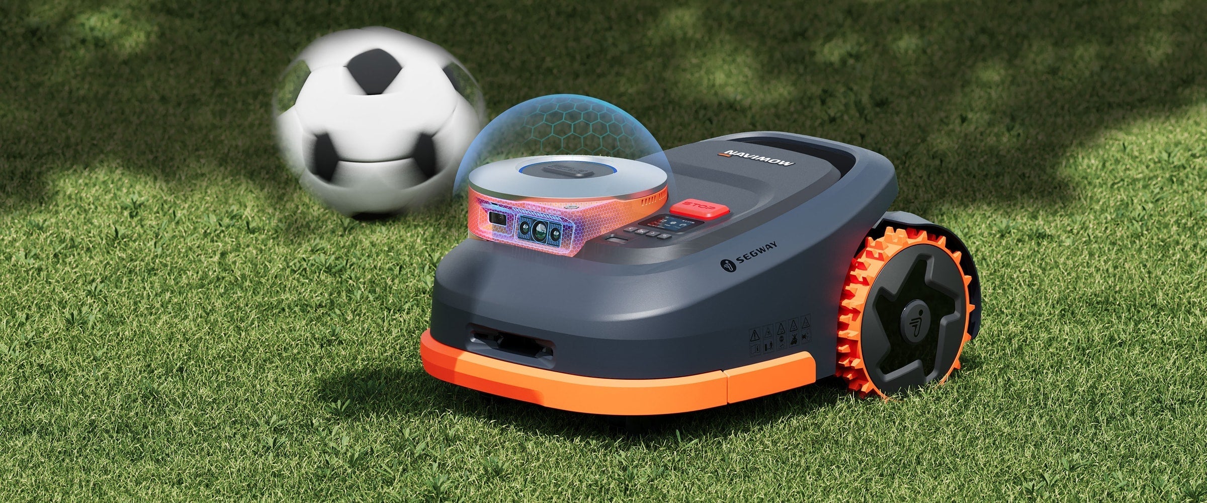Segway Navimow i110N robot lawn mower on a green field.