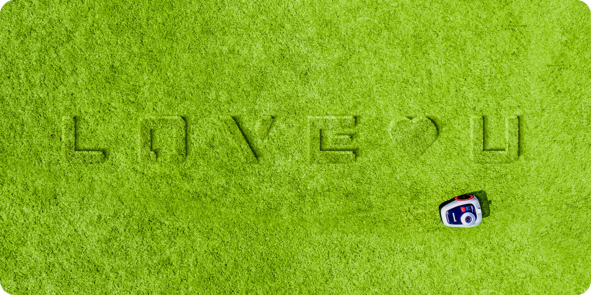 Navimow i105E robot lawn mower spells love on green grass.