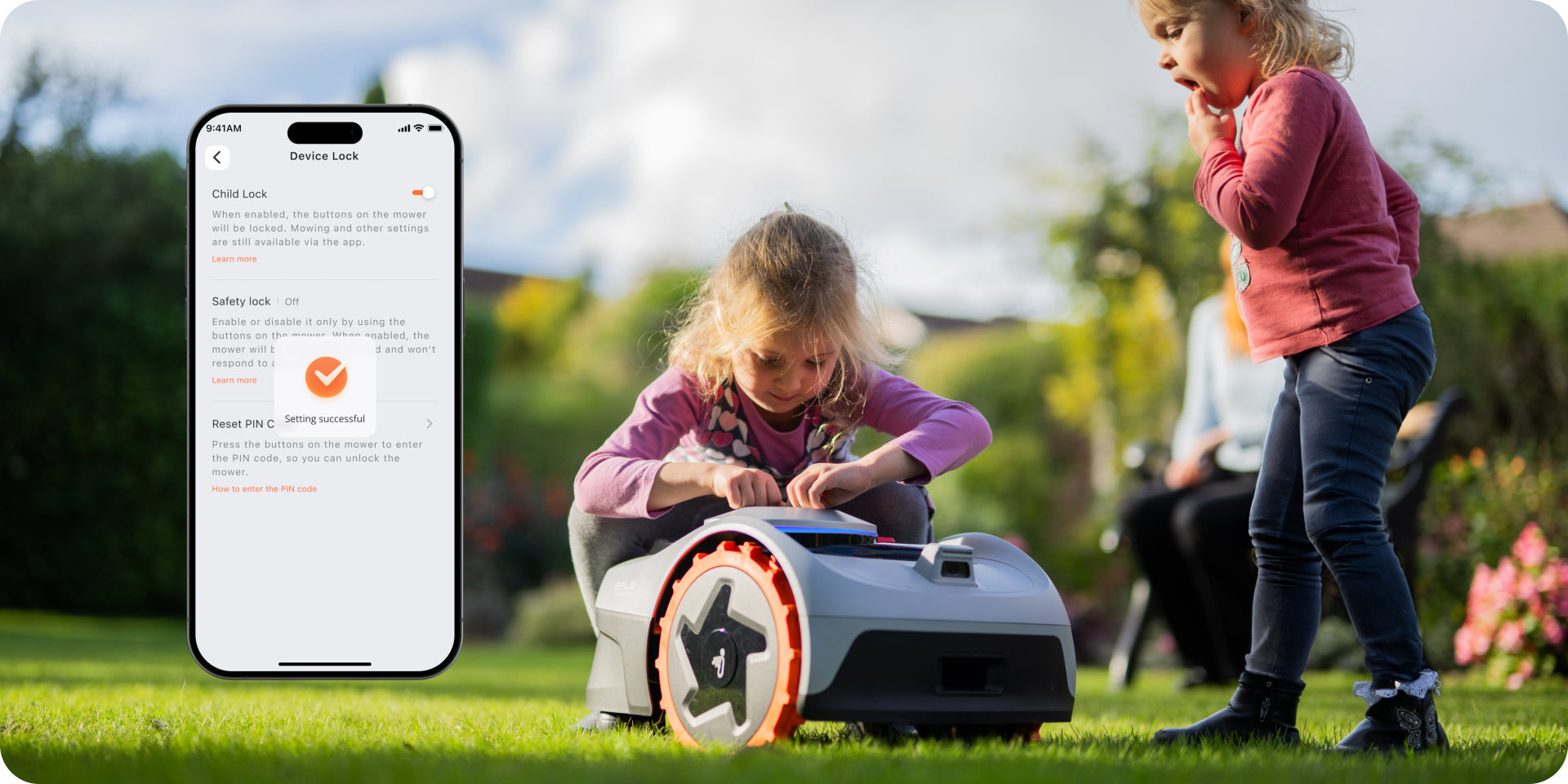 Navimow i105E robot lawn mower with an app child lock.