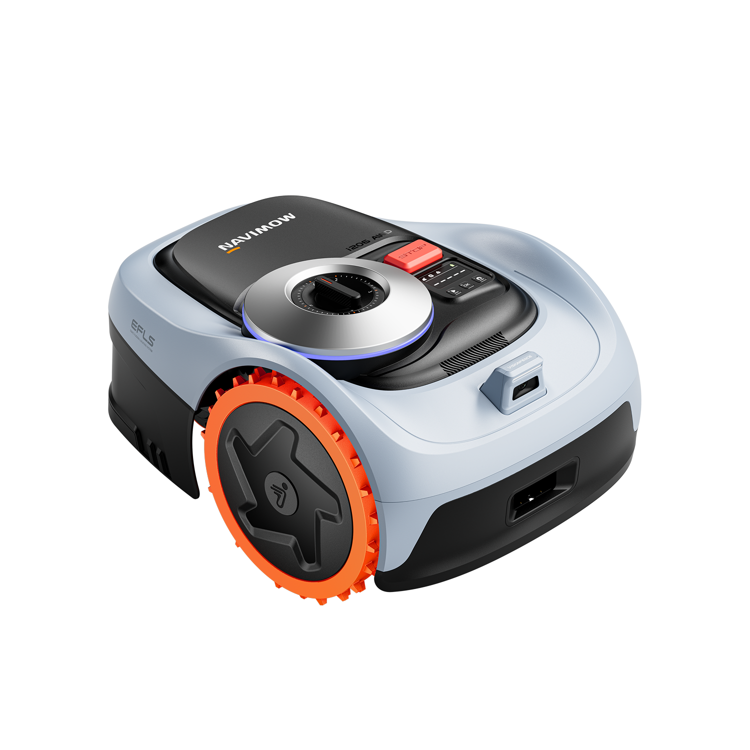 A Navimow i105E robot lawn mower on a white background.