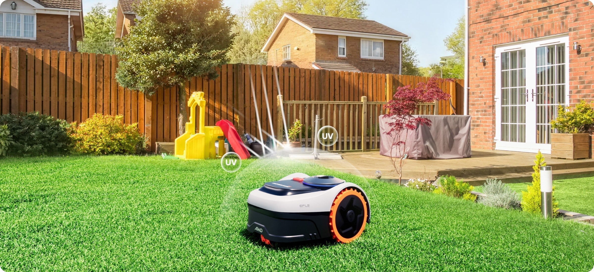 Navimow H series robot lawn mower mows the green grass.