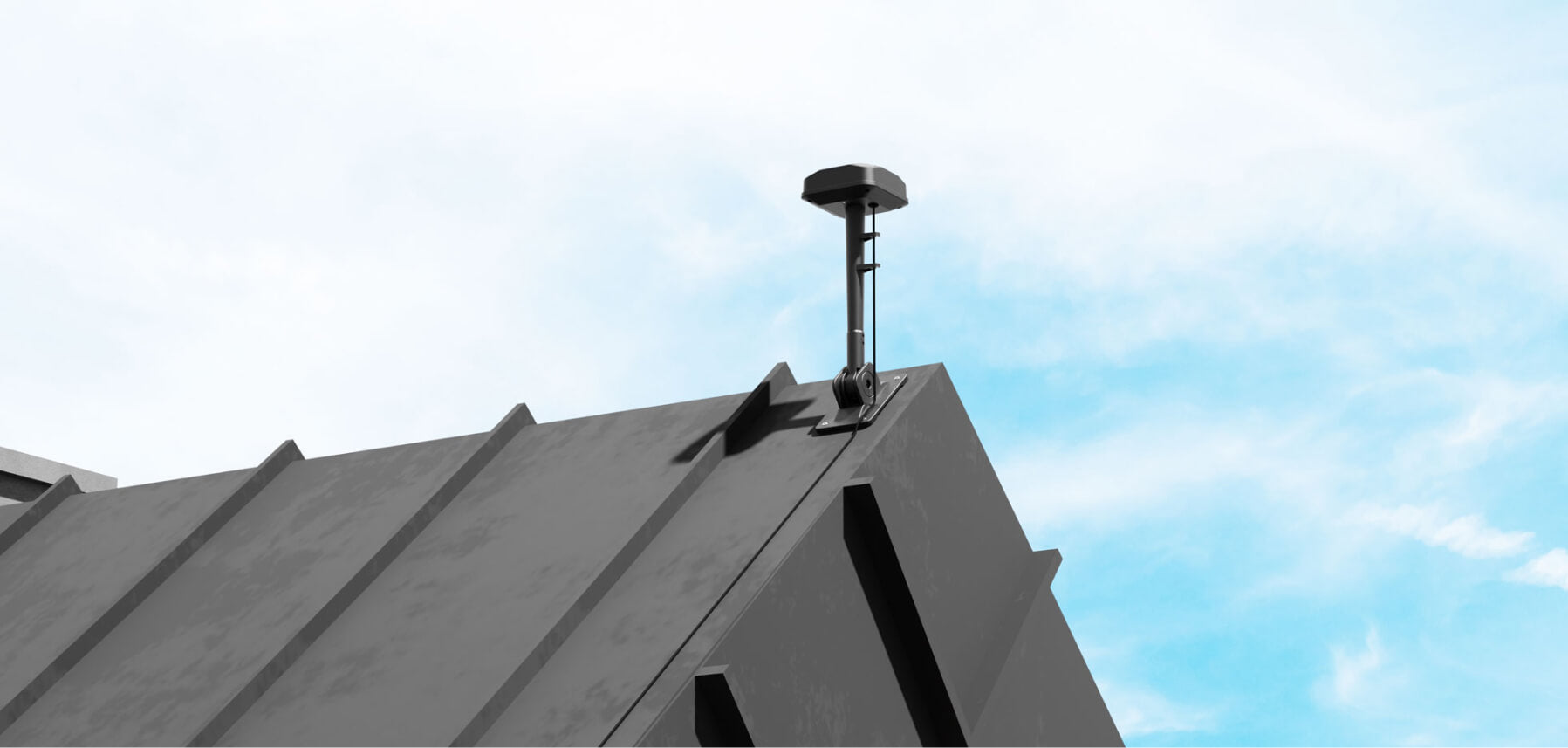 Navimow i110N robot lawn mower antenna mounted on dark roof.