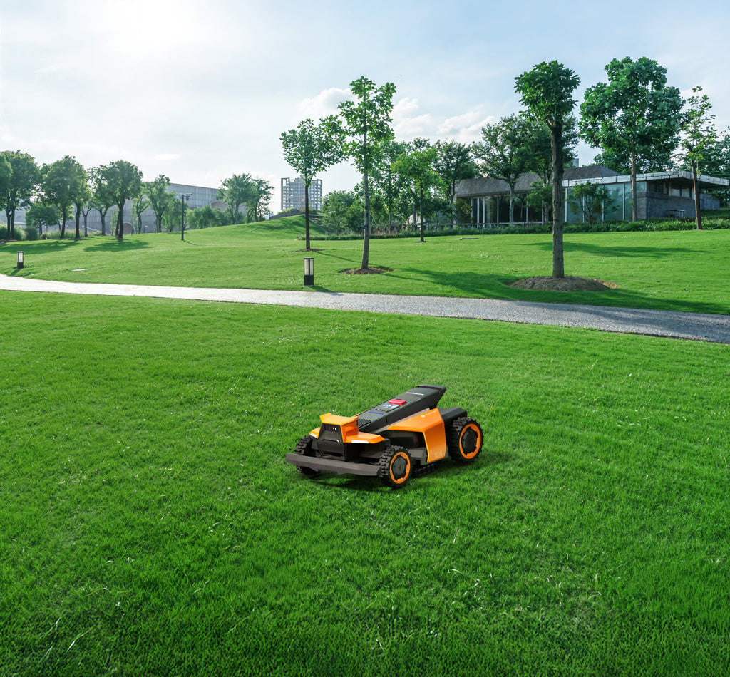 Navimow i110N robot lawn mower mows the large green lawn.