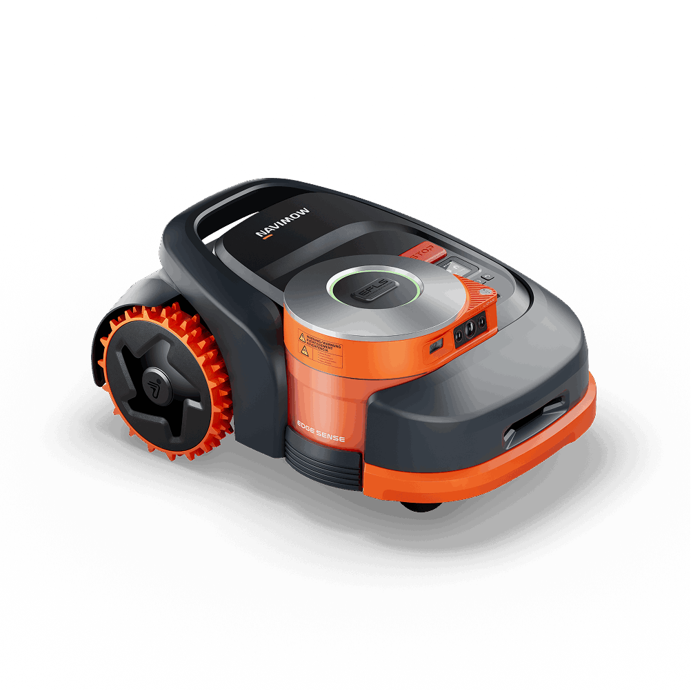 Navimow i110E robot lawn mower sits on a white background.