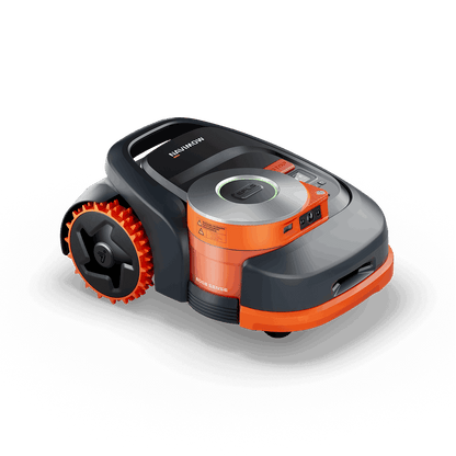 Navimow i110E robot lawn mower sits on a white background.