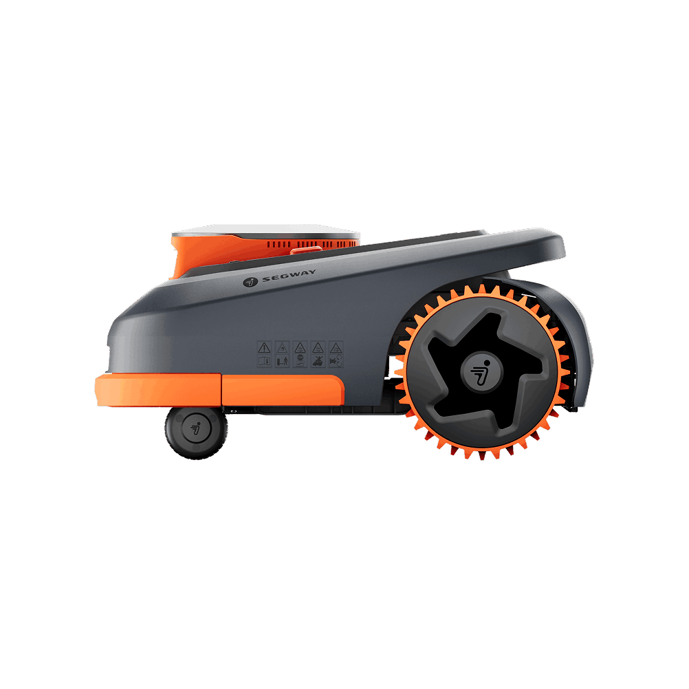 The picture shows a Segway Navimow i105E robot lawn mower.