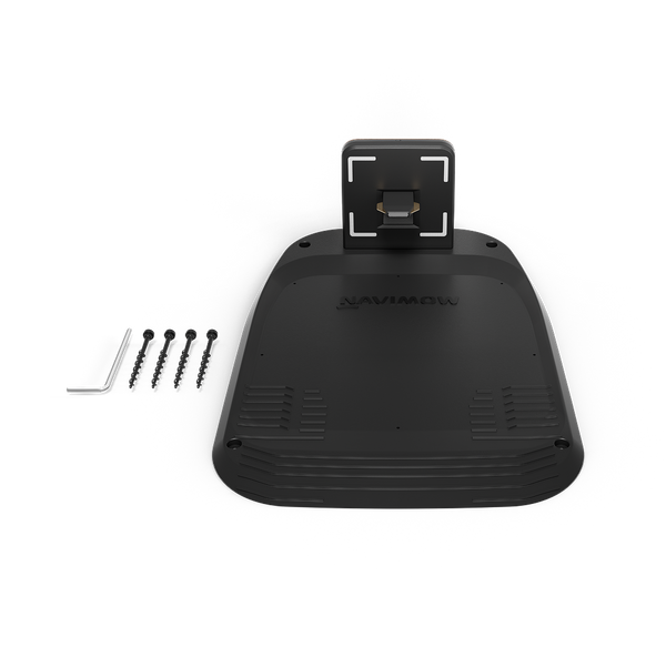Navimow i105E robot lawn mower charging station with ground screws.