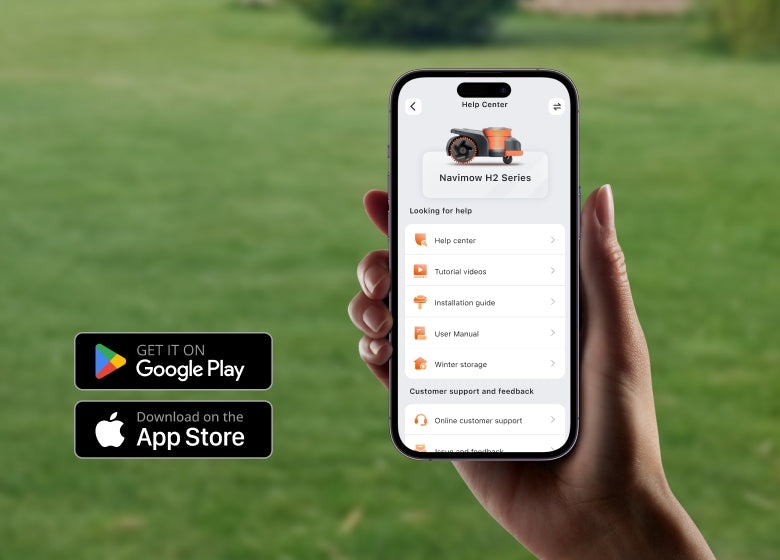 Navimow H2 Series robot lawn mower app displayed on smartphone.