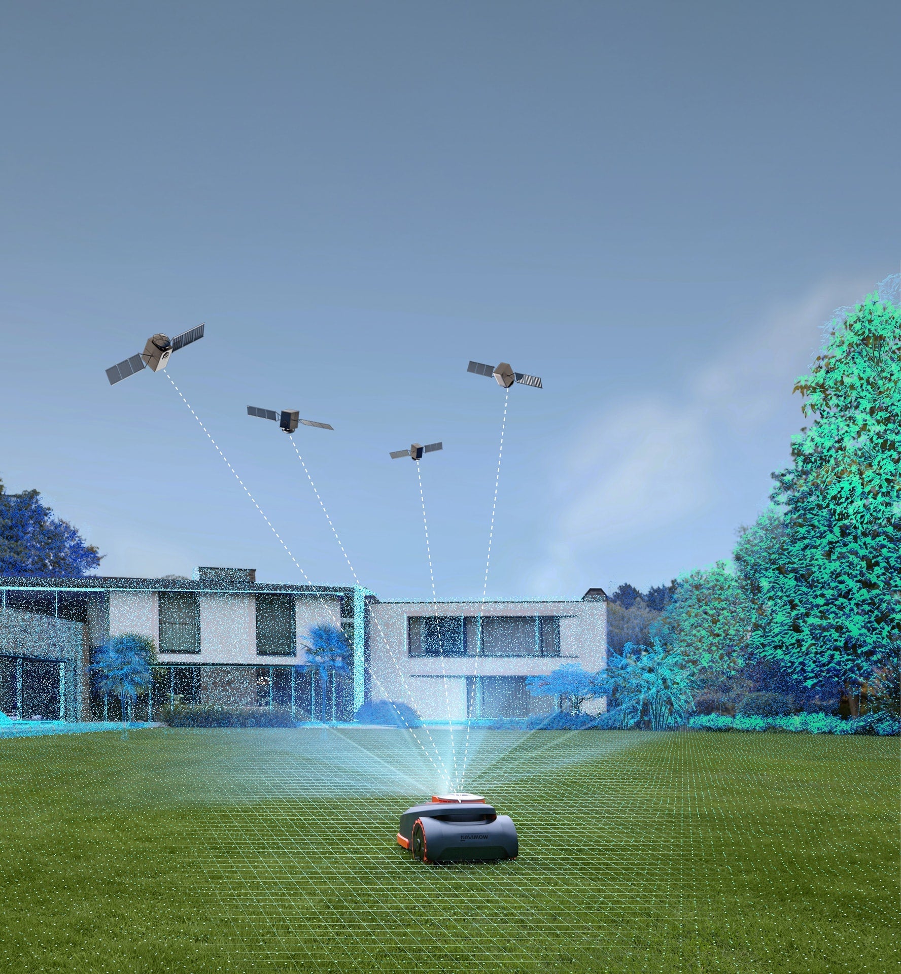 Navimow i Series robot lawn mower mows the green yard.