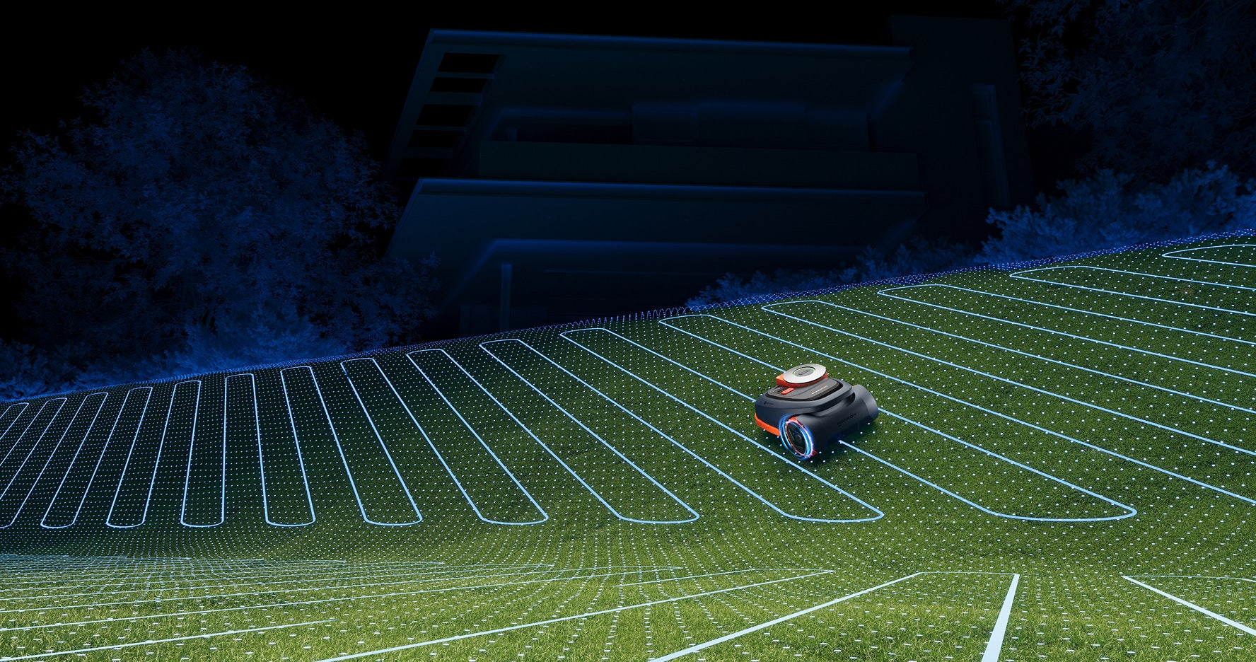 Segway Navimow i110N robot lawn mower on a green hill.