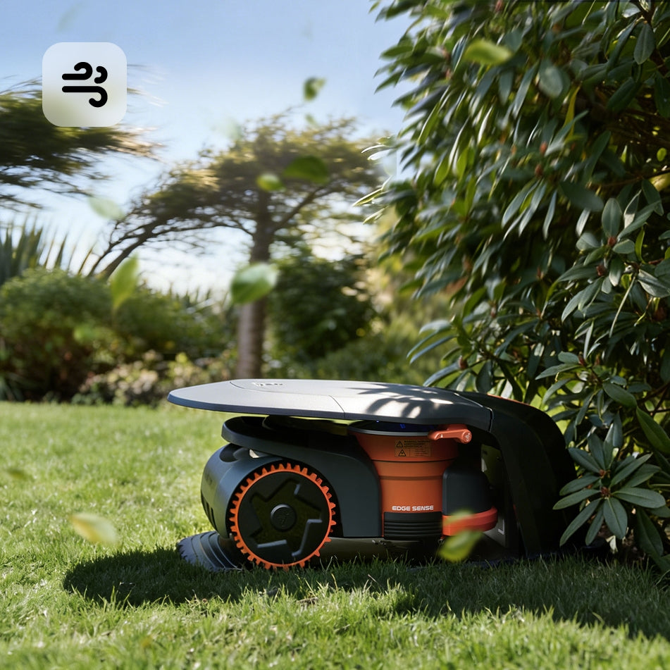 Navimow i110N robot lawn mower is parked in the garden.