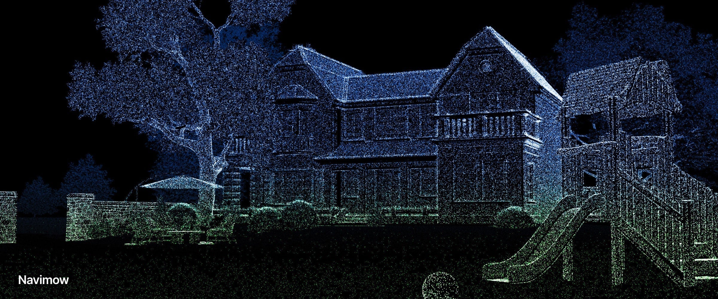 Navimow i Series robot lawn mower scanning house and yard.