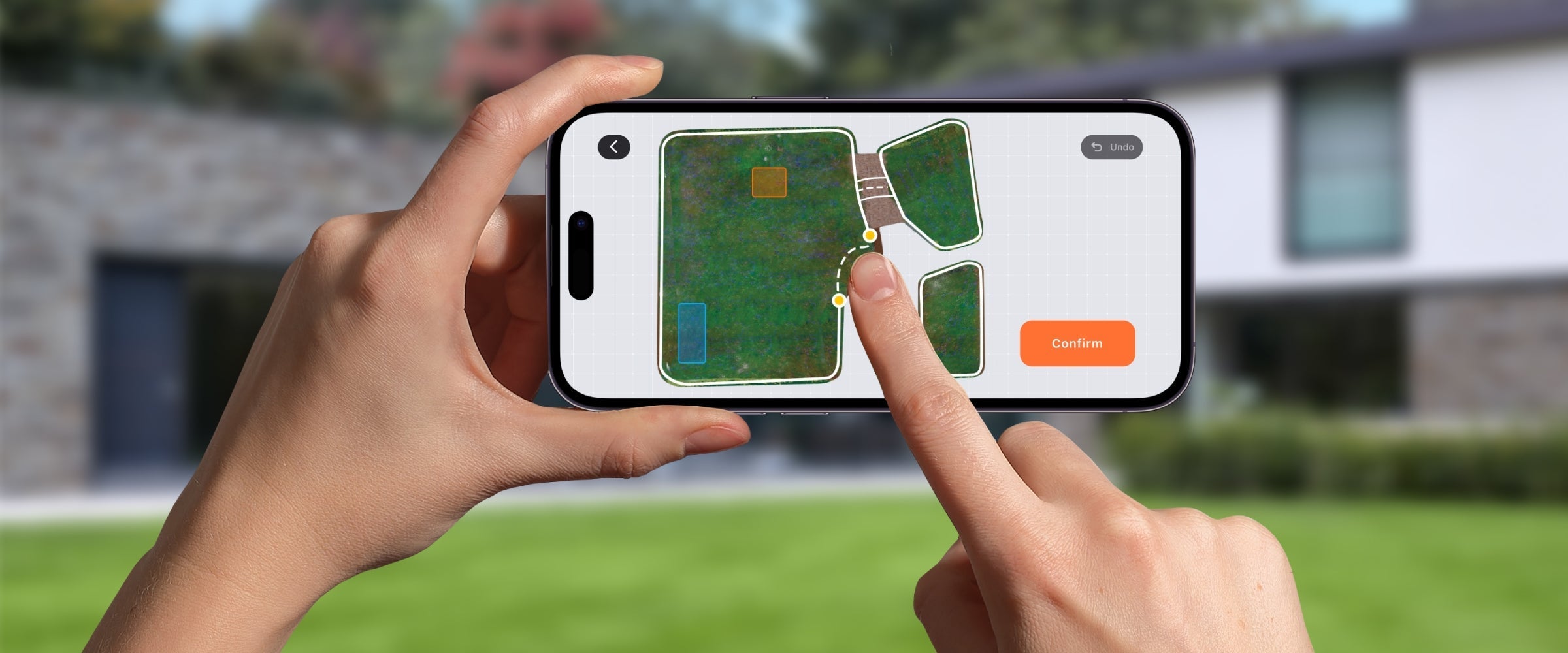 A Navimow i110E robot lawn mower app on a smartphone.