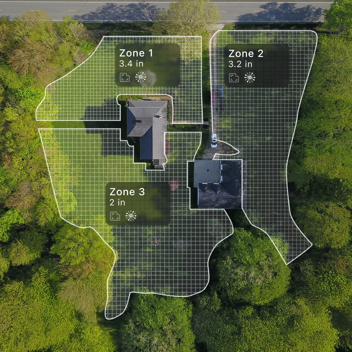 Segway Navimow i110N robot lawn mower app mapping three zones.