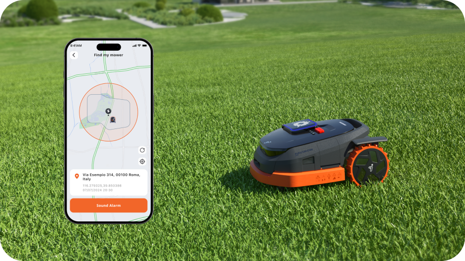 Navimow i105E robot lawn mower with a phone app interface.