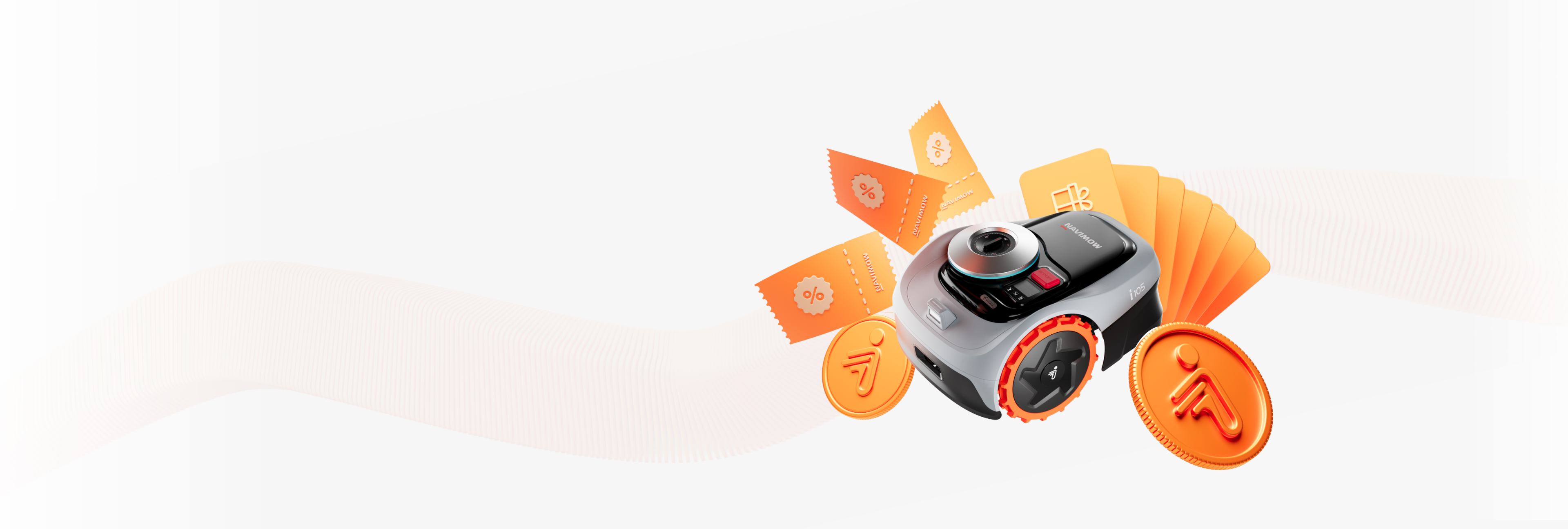 Navimow i105 robot lawn mower with coupons and gold coins.