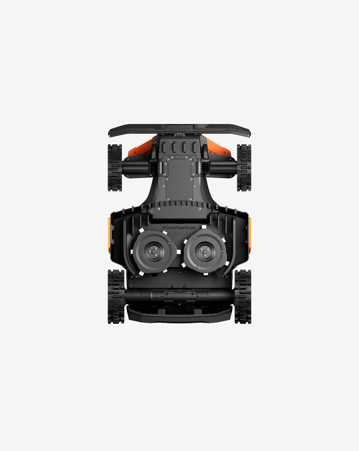 MowMentum S1 robot lawn mower shown from the bottom view.