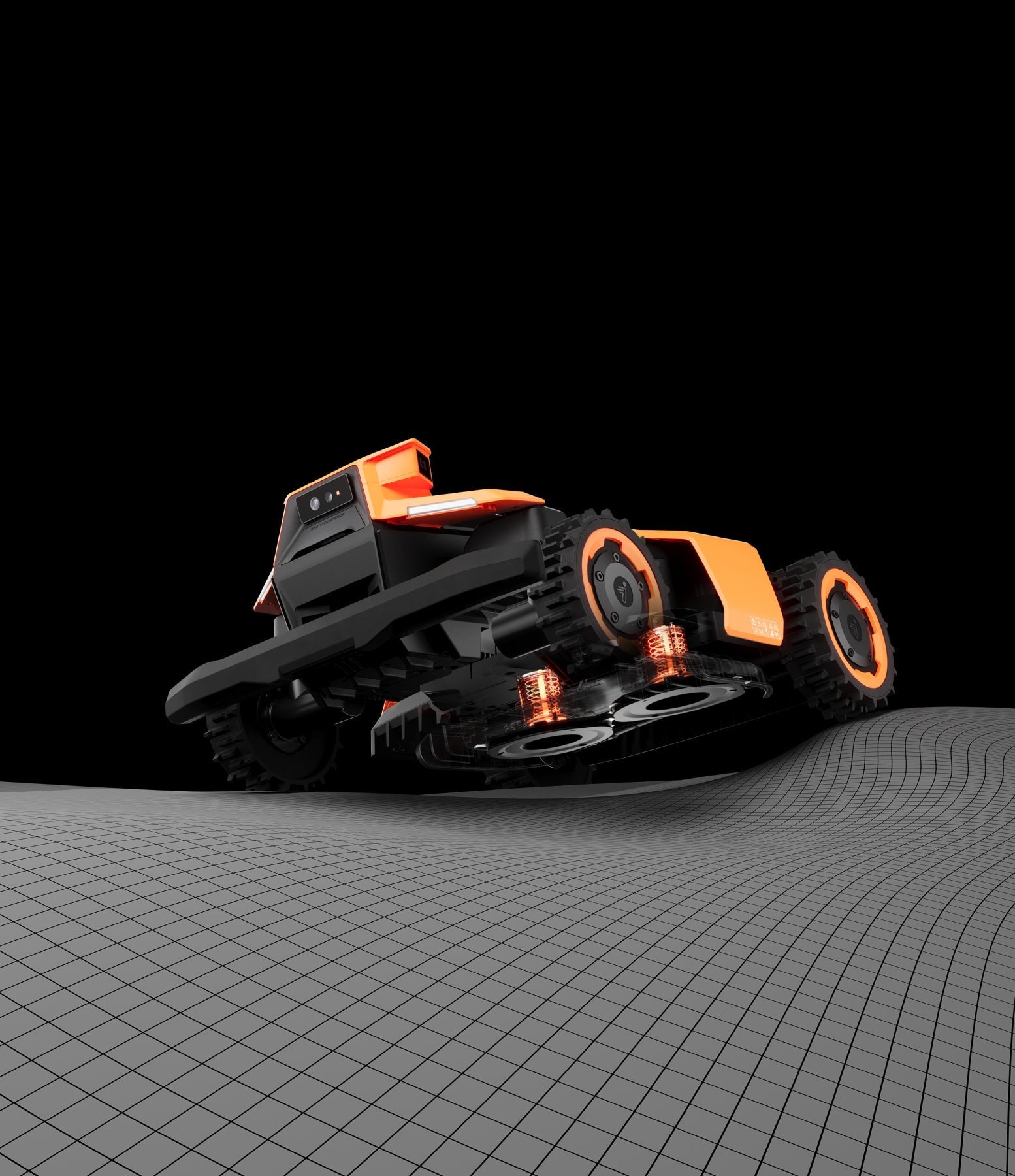 Navimow i110E robot lawn mower is moving on a grid.