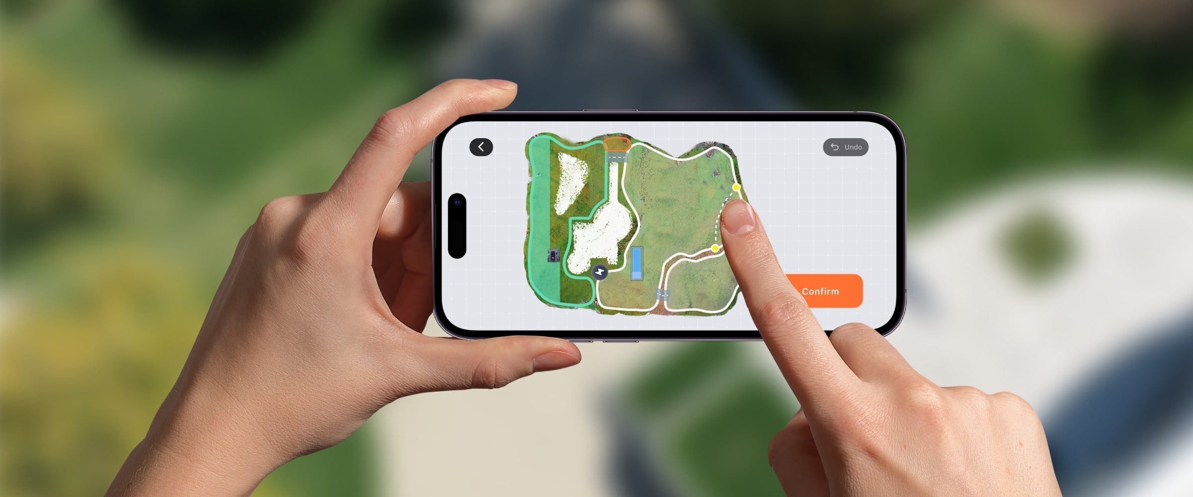 Navimow i110N robot lawn mower app shown on a phone.