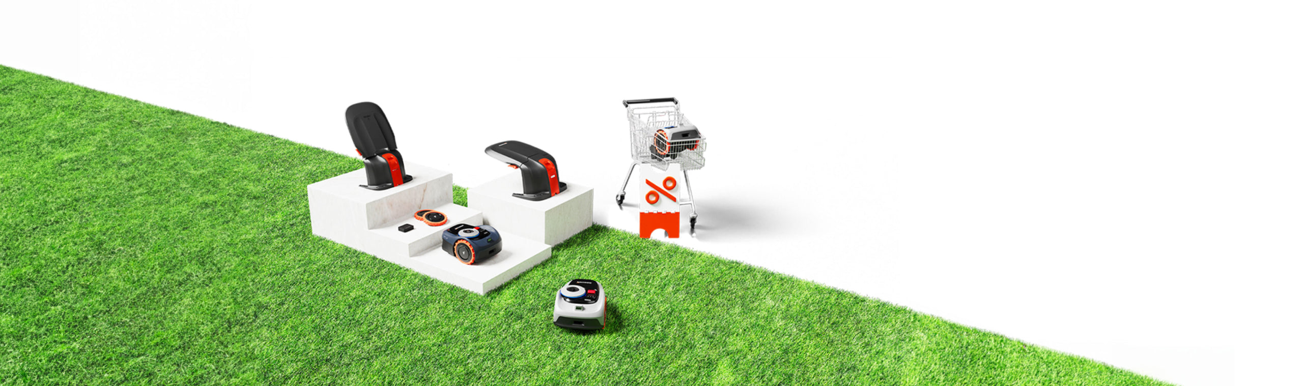 Navimow i105E robot lawn mower displayed on a bright lawn.