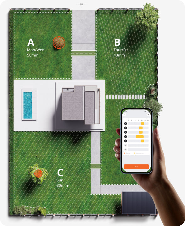 Navimow i105E robot lawn mower maps garden with three zones.
