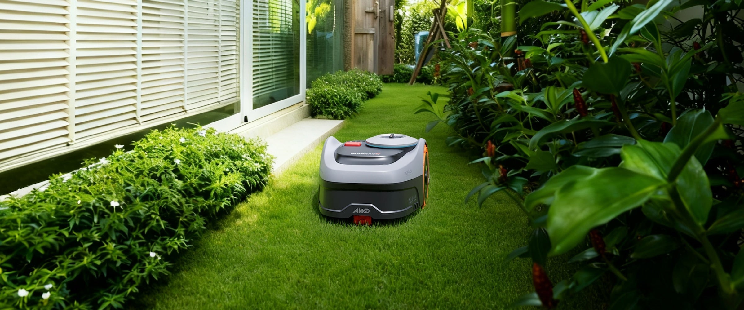 Navimow i105E robot lawn mower on the green grass lawn.