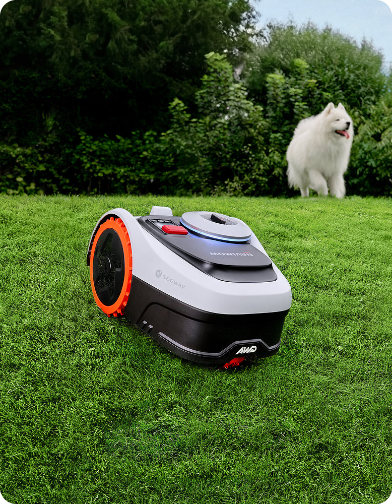 Segway Navimow i110N robot lawn mower on the green grass.