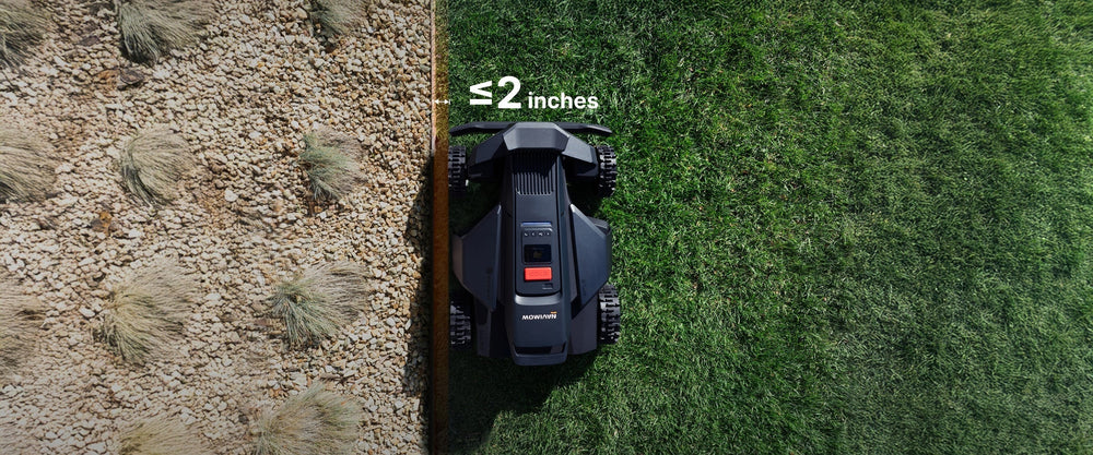 Navimow i110N robot lawn mower trims the edge of grass.