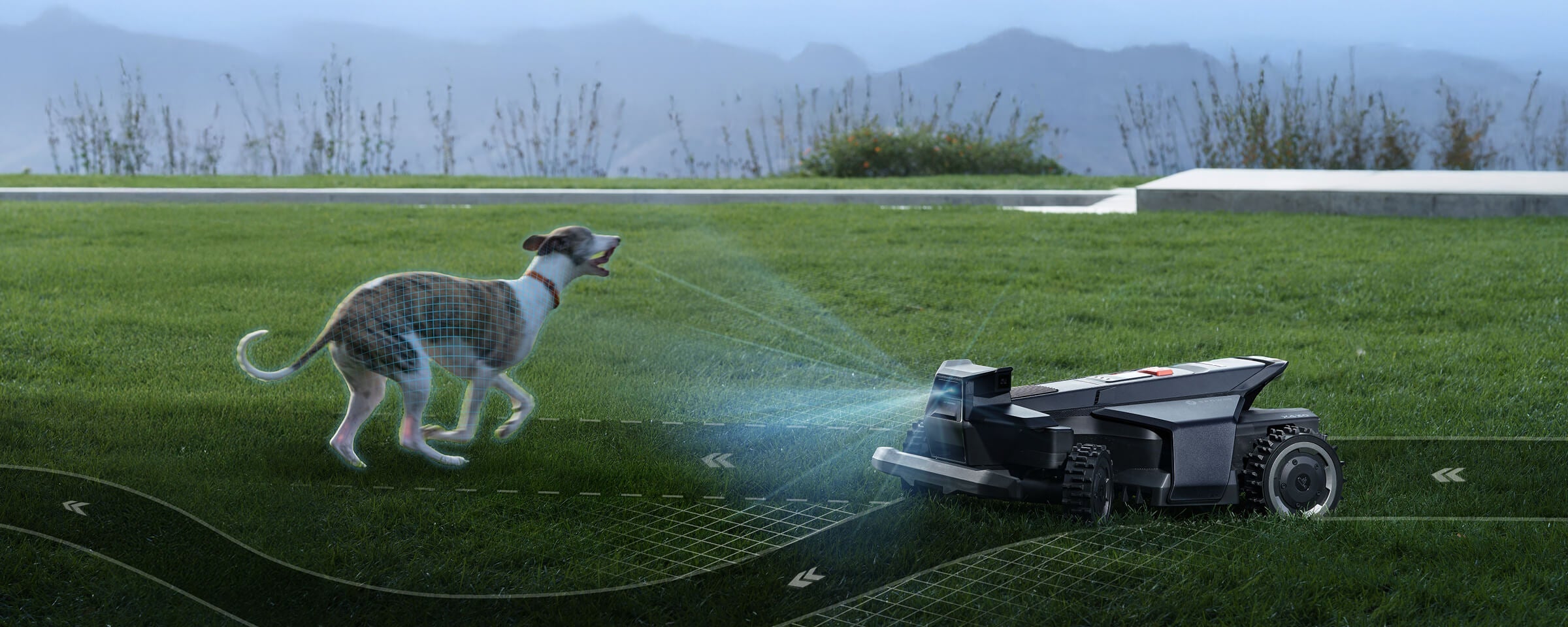 Segway Navimow i105E robot lawn mower detects a running dog.