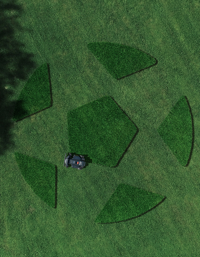 Navimow i110 robot lawn mower mows a soccer ball pattern.